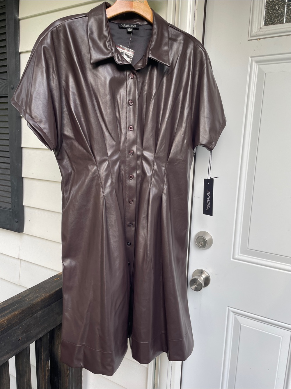 Rachel Zoe Dark Brown Midi Faux Leather Button-Front Dress